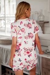 Floral T-Shirt Drawstring Waist Shorts Lounge Set